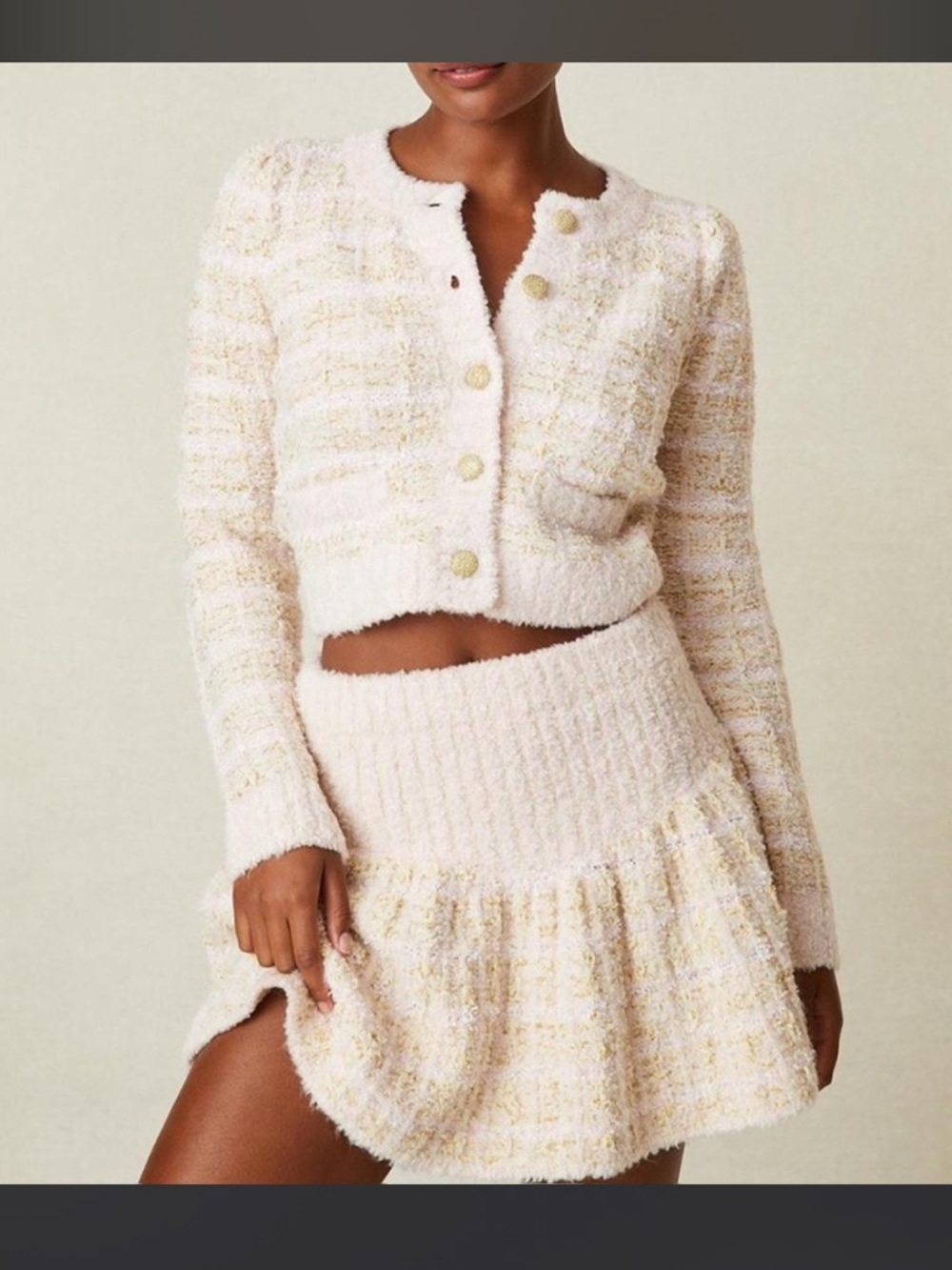 Loveshackfancy 2 piece set
Saxson tweed cardigan and Bibi skirt